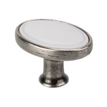 Cabinet Knob "Bourg Oval" Antique Silver / White 