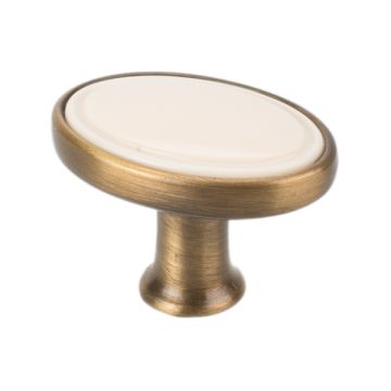 Cabinet Knob "Bourg Oval" Antique Brass Brushed / Beige