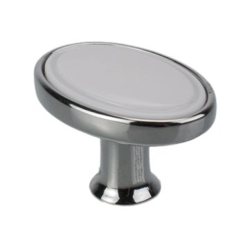 Cabinet Knob "Bourg Oval" Polished Chrome / White