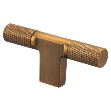 Cabinet Knob 'T-Arc' Black / Brushed Brass Knurled