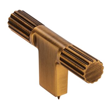 Cabinet Knob 'T-Art' Black / Brushed Brass Ribbed