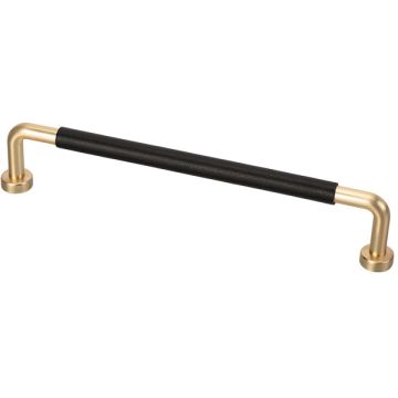 D Handle 'Step' Brushed Brass / Black Leather