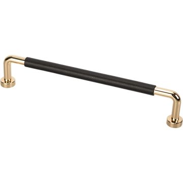 D Handle 'Step' Polished Brass / Black Leather