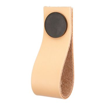 Leather Drawer Pull 'Plain' Beige Leather / Black