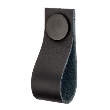 Leather Drawer Pull 'Plain' Black Leather / Black