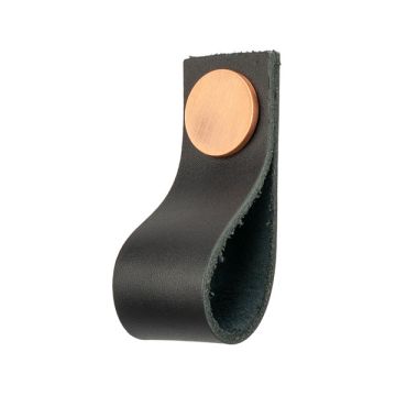 Leather Drawer Pull 'Plain' Black Leather / Copper