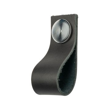 Leather Drawer Pull 'Plain' Black Leather / Polished Chrome
