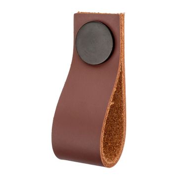 Leather Drawer Pull 'Plain' Brown Leather / Black