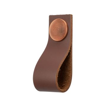 Leather Drawer Pull 'Plain' Brown Leather / Copper