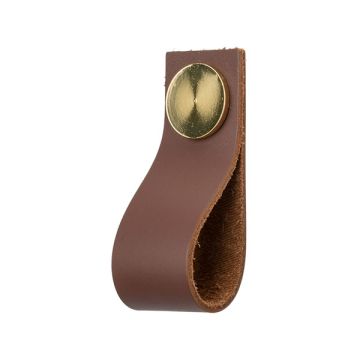 Leather Drawer Pull 'Plain' Brown Leather / Polished Brass