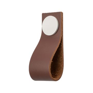 Leather Drawer Pull 'Plain' Brown Leather / White