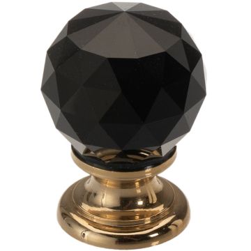 Cabinet Knob 'Prisma' Polished Brass / Black Crystal