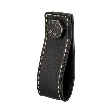 Leather Drawer Pull 'Din' Black Leather / Iron