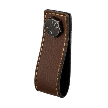 Leather Drawer Pull 'Din' Brown Leather / Iron