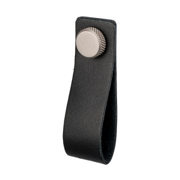 Leather Drawer Pull 'Arc' Black Leather / Stainless