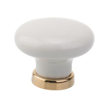 Porcelain Knob "Newport" Bright Brass / White