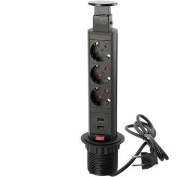Power outlet 'PopUp' Ø 60 mm 3 x Sockets 2 x USB Black