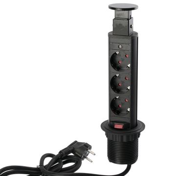 Power outlet 'PopUp' Ø 60 mm 3 x Sockets Black