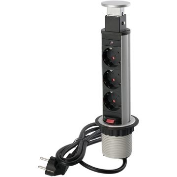 Power outlet 'PopUp' Ø 60 mm 3 x Sockets Silver