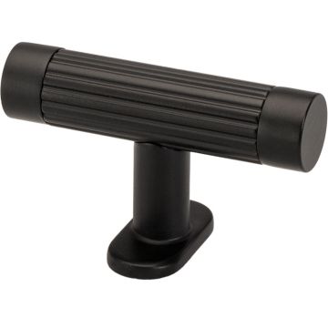 T Cabinet Knob 'Fluted' Black Ribbed