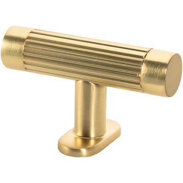T Cabinet Knob 'Fluted' Brushed Brass Ribbed