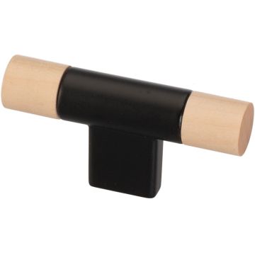 T Cabinet Knob 'Round' Black / Maple Natural