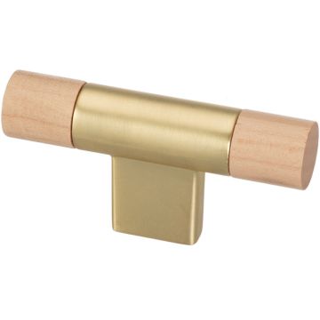 T Cabinet Knob 'Round' Brushed Gold / Maple Natural