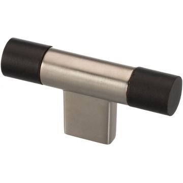 T Cabinet Knob 'Round' Stainless Steel Effect / Maple Black