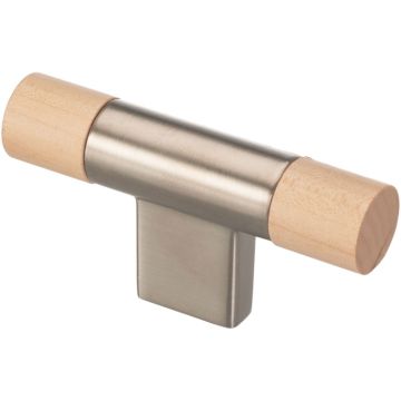 T Cabinet Knob 'Round' Stainless Steel Effect / Maple Natural