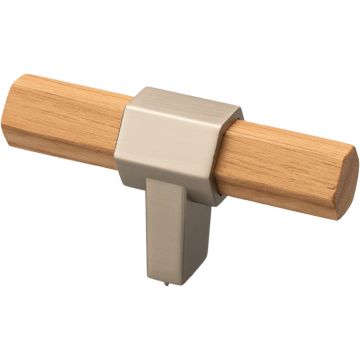 Cabinet Knob 'Sense' Stainless Steel Effect / Oak Clear Lacquered