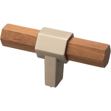 Cabinet Knob 'Sense' Stainless Steel Effect / Walnut Clear Lacquered