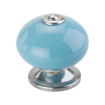 Porcelain Knob "Multi" Polished Chrome / Blue