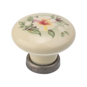 Porcelain Knob "Roma" Ivory / Antique Pewter