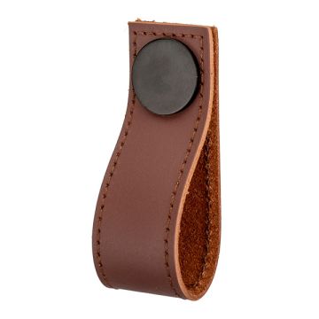 Leather Drawer Pull 'Stitch' Brown Leather / Black